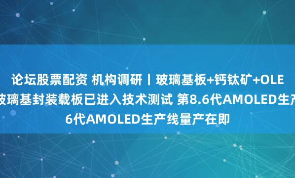 论坛股票配资 机构调研丨玻璃基板+钙钛矿+OLED 这家公司玻璃基封装载板已进入技术测试 第8.6代AMOLED生产线量产在即